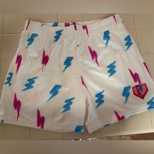 White Shorts with Pink and Blue Lightning Print